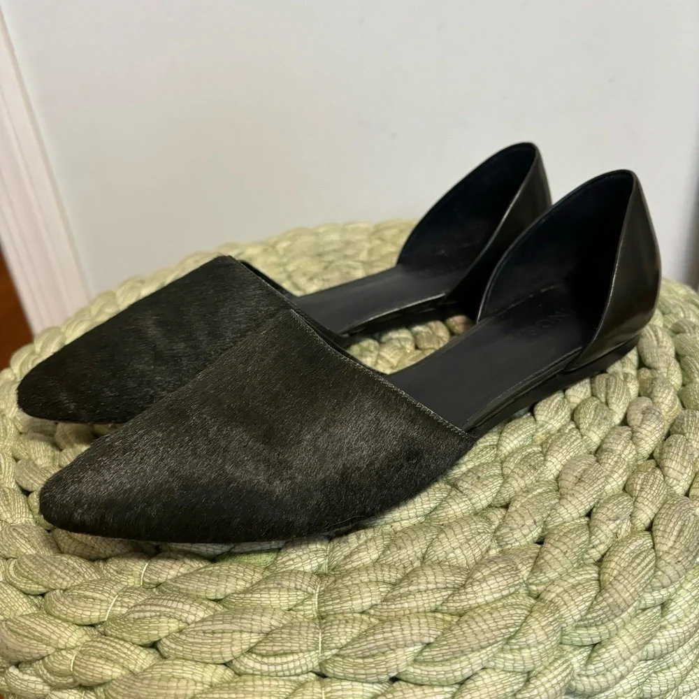 Vince Nina Forest Green Genuine Calf Hair/Leather D’Orsay Slip On Flats Size 8.5